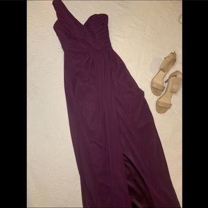 Dessy Aubergine One Shoulder Bridesmaid Dress